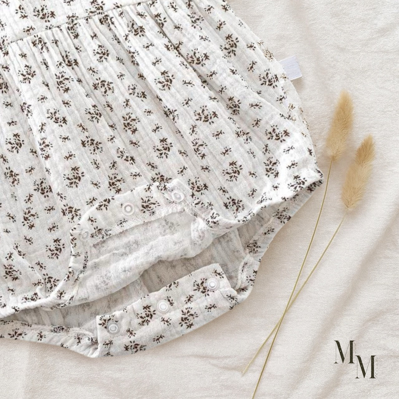 Floral Long Sleeve Romper with Matching Bonnet