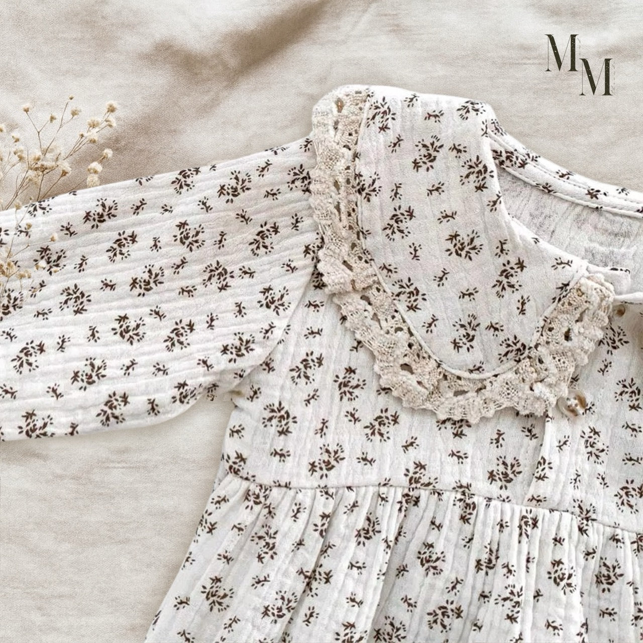 Floral Long Sleeve Romper with Matching Bonnet