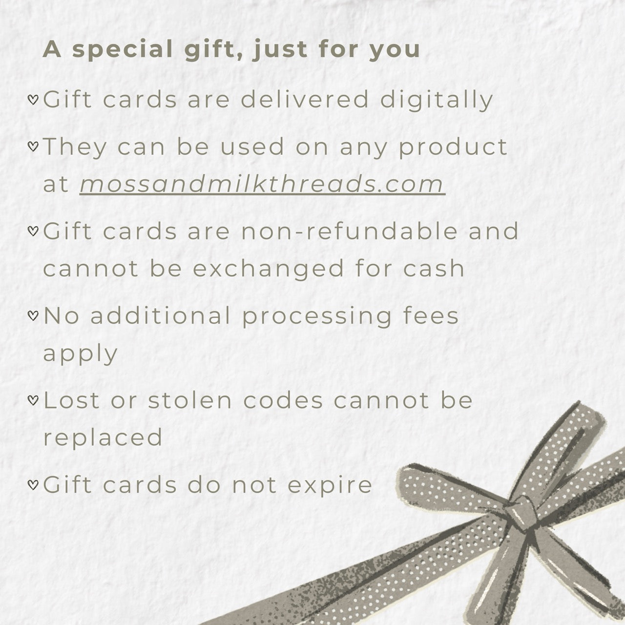 Moss and Milk Threads Gift Card