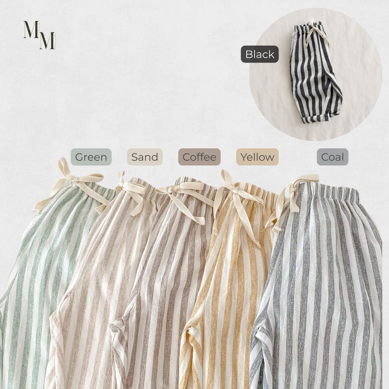 Linen and Cotton Striped Long Pants