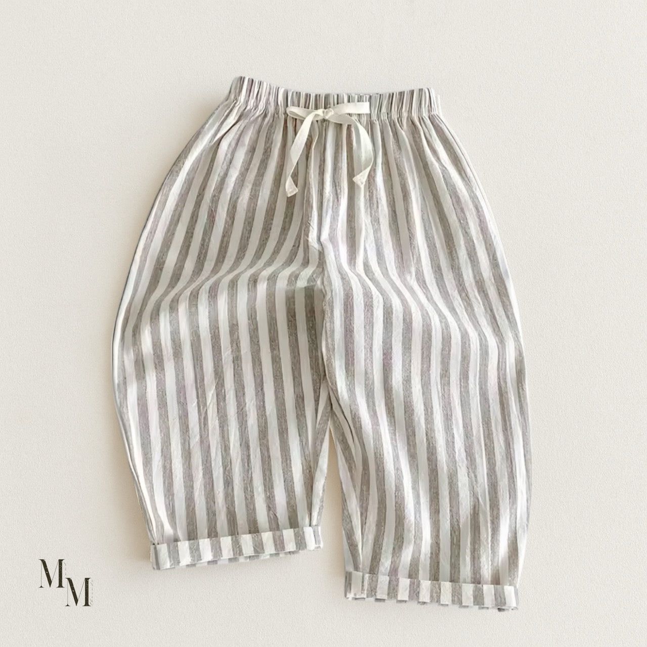 Linen and Cotton Striped Long Pants