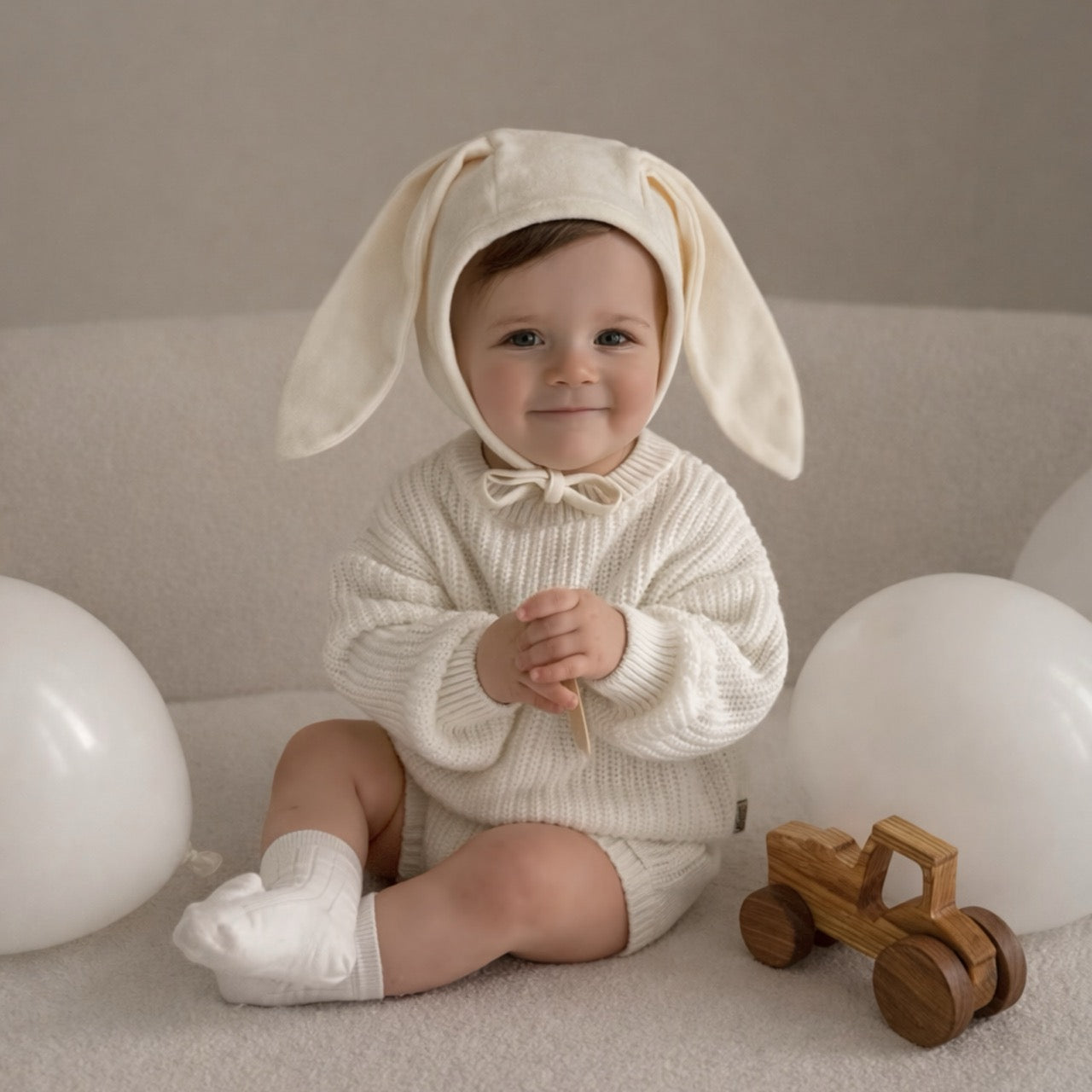 Cotton Bunny Ear Bonnet