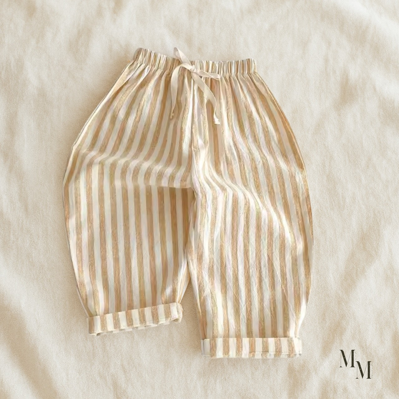 Linen and Cotton Striped Long Pants