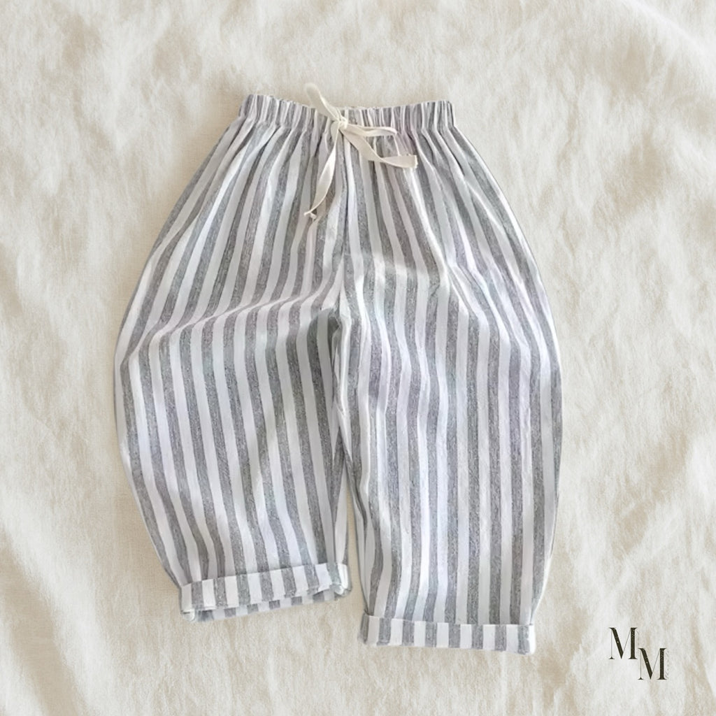 Linen and Cotton Striped Long Pants