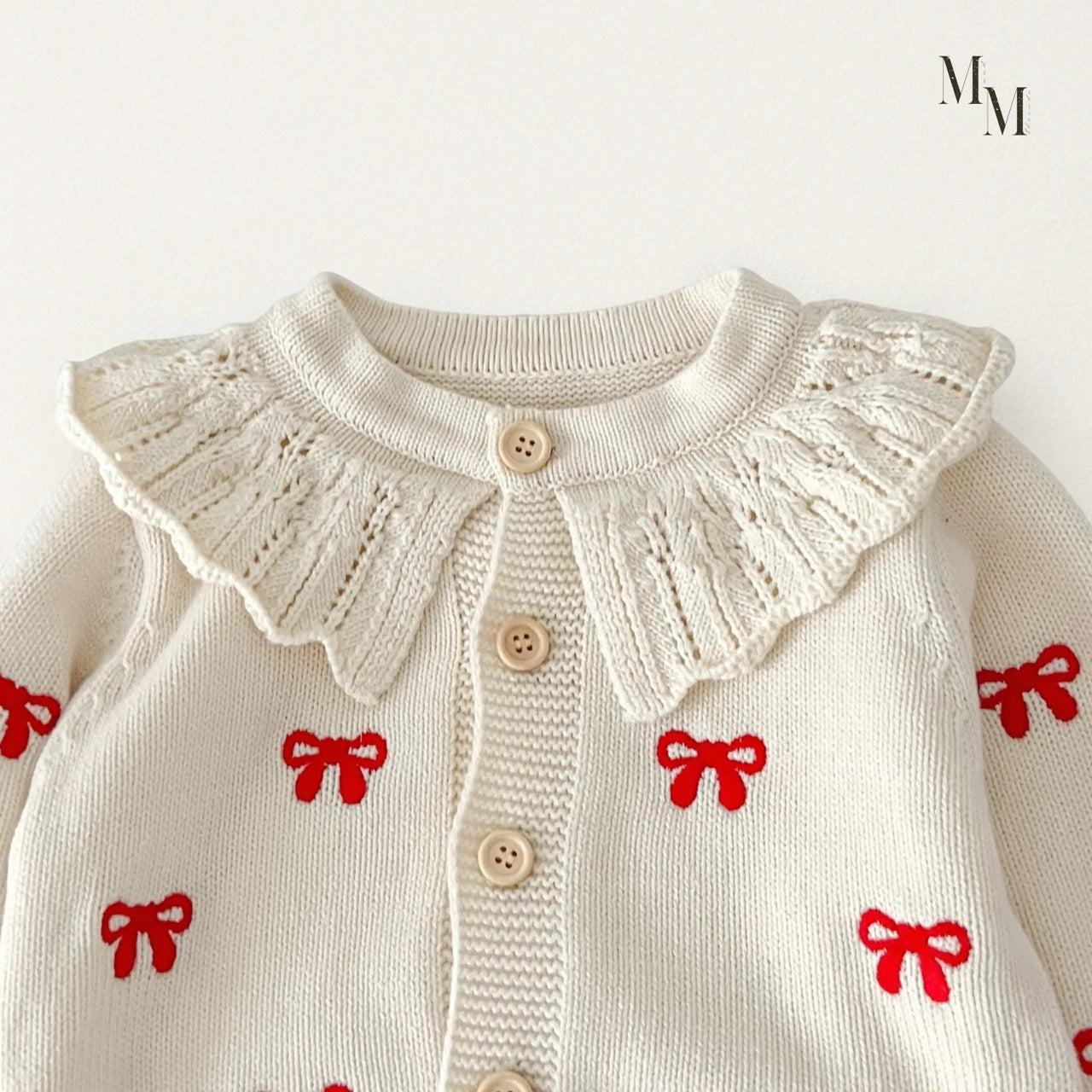 Red Bow Embroidered Knit Set