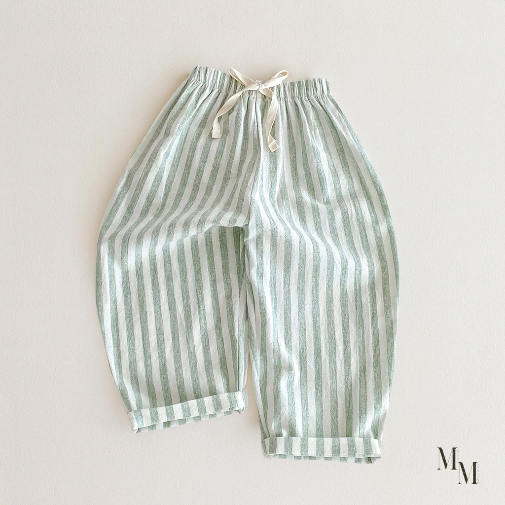Linen and Cotton Striped Long Pants
