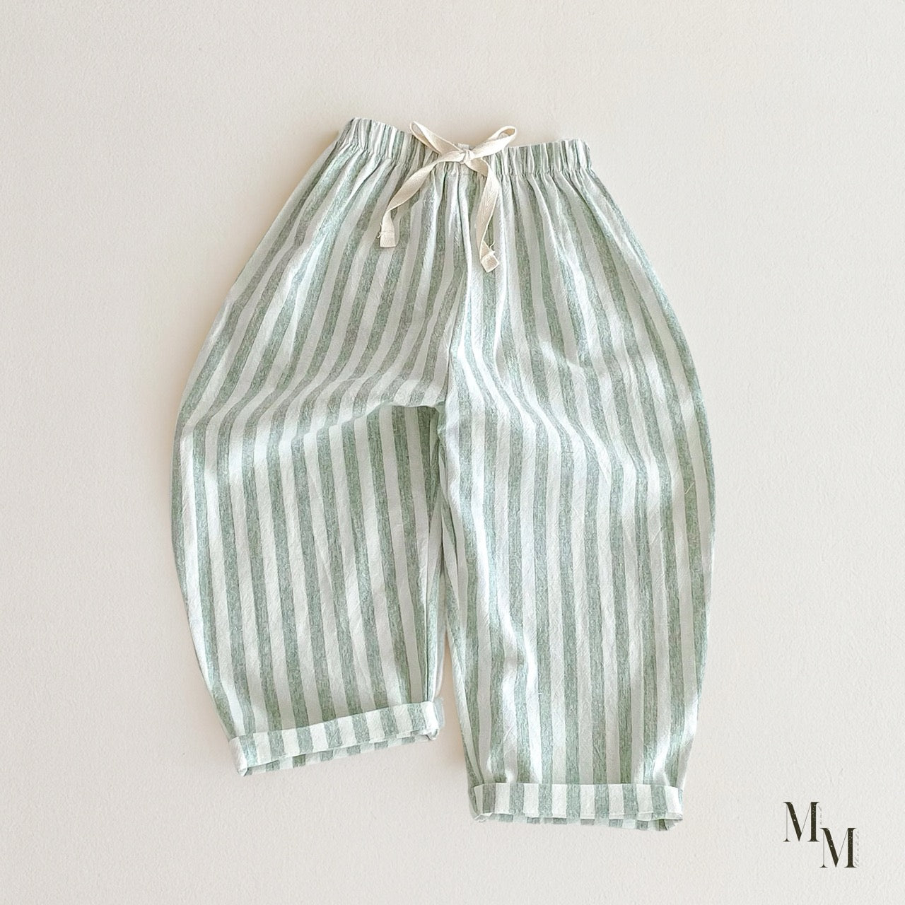 Linen and Cotton Striped Long Pants