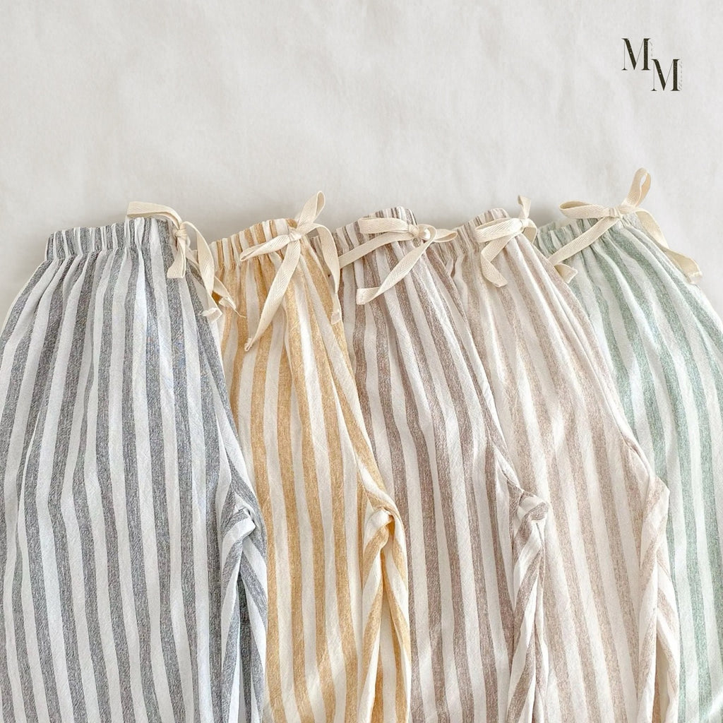 Linen and Cotton Striped Long Pants
