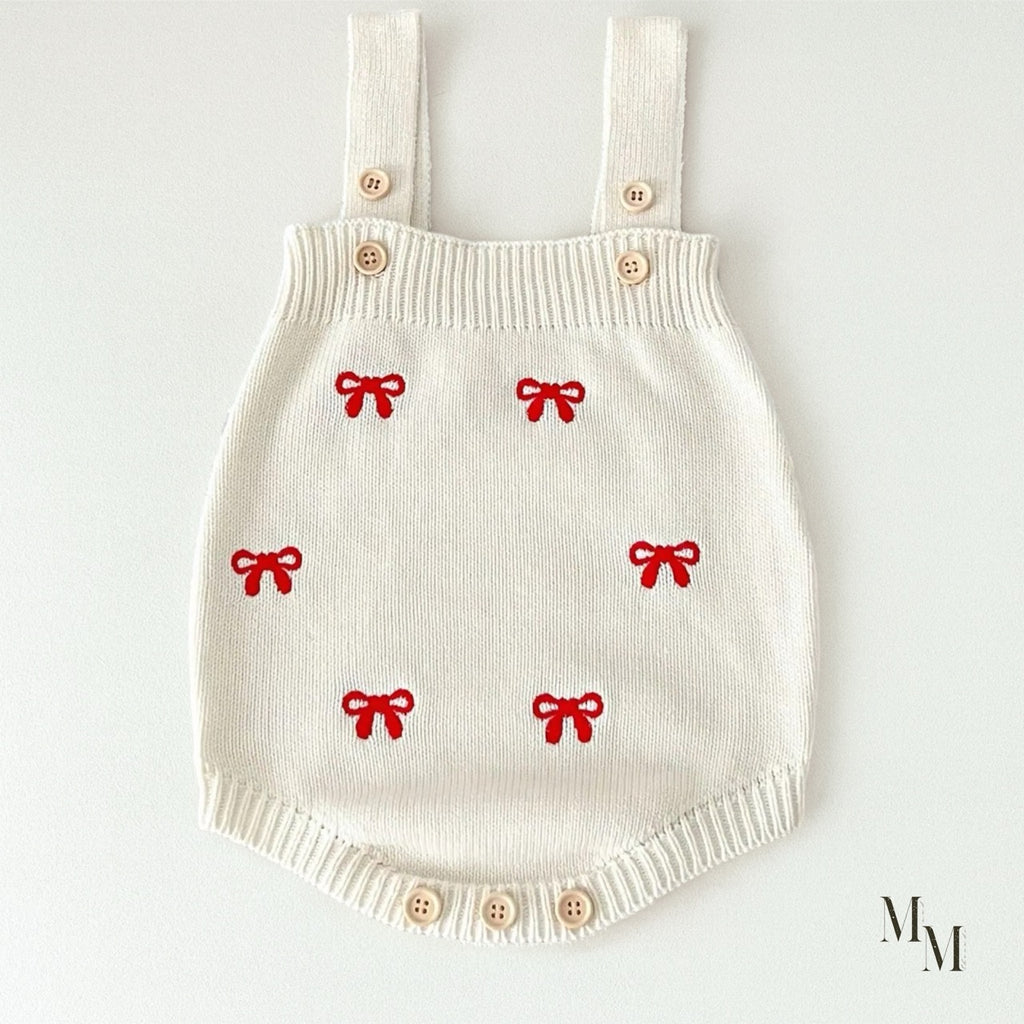 Red Bow Embroidered Knit Set