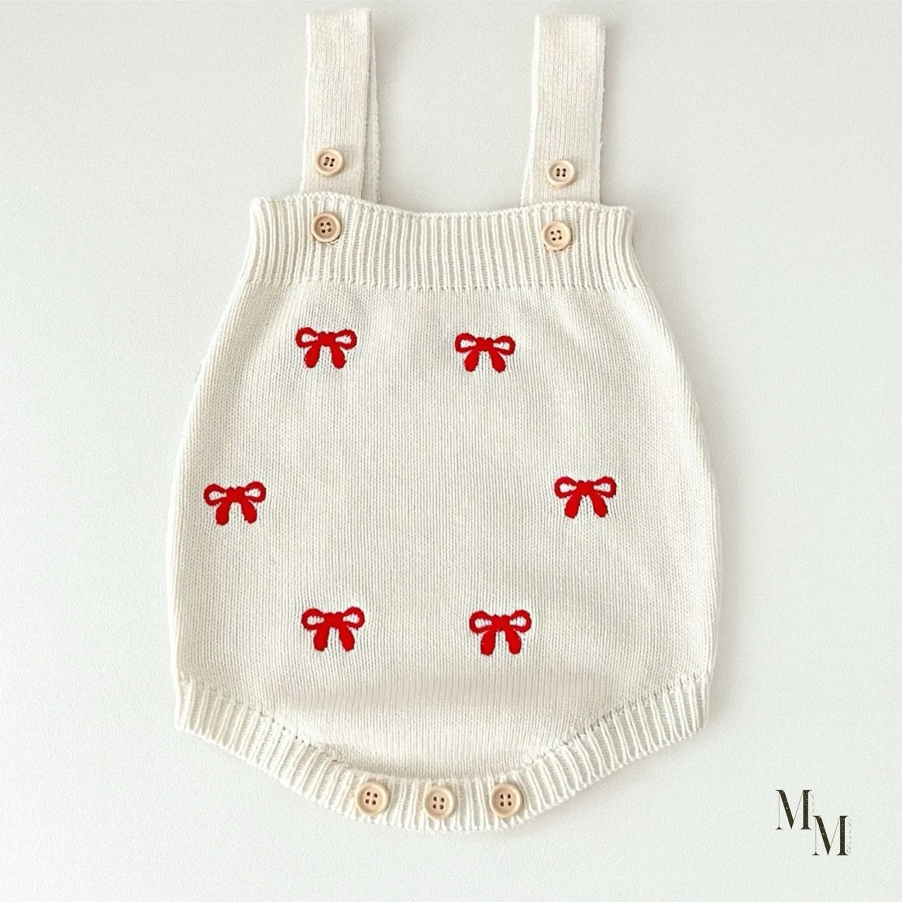 Red Bow Embroidered Knit Set