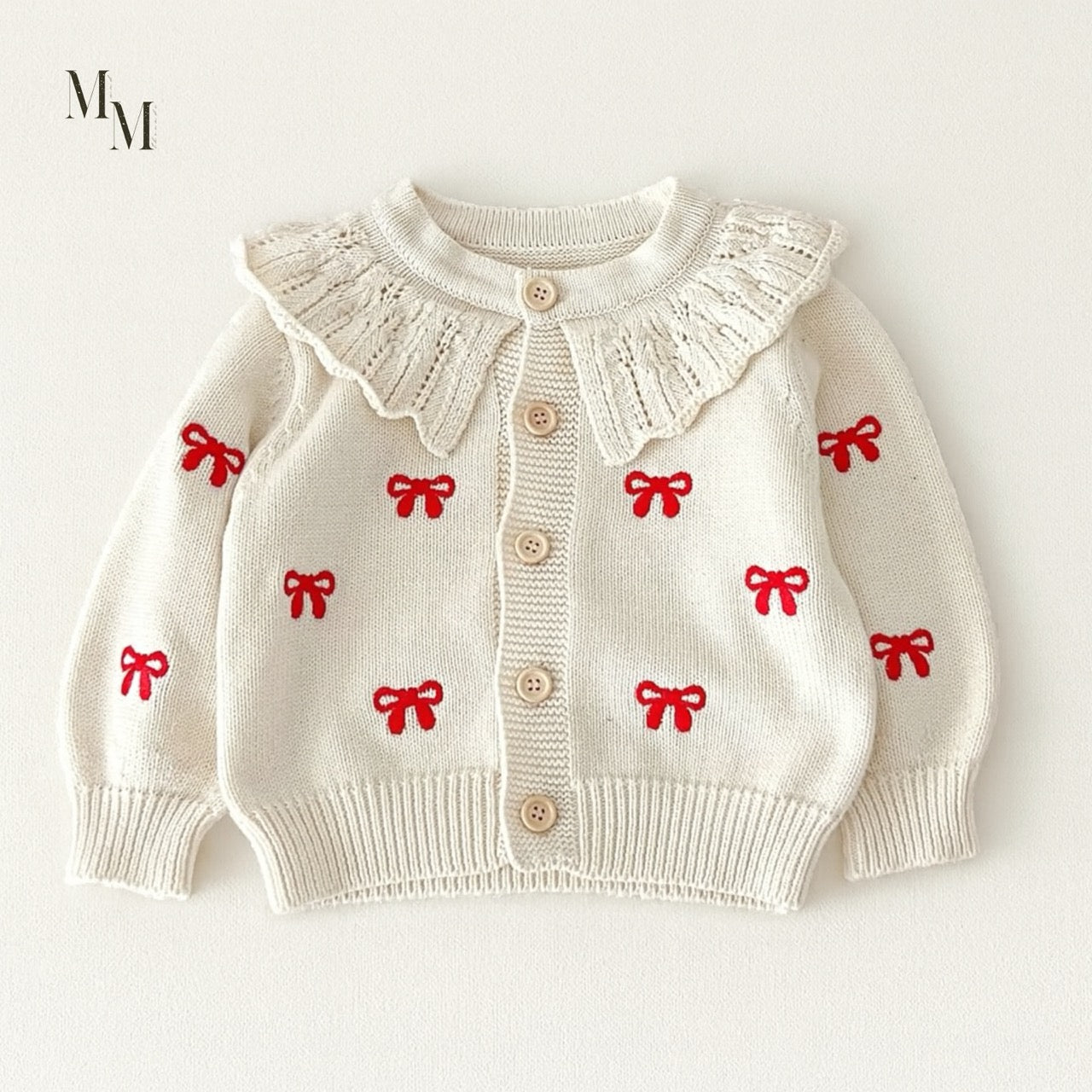 Red Bow Embroidered Knit Set