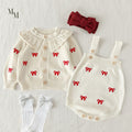 Red Bow Embroidered Knit Set