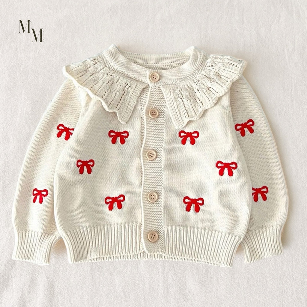 Red Bow Embroidered Knit Set