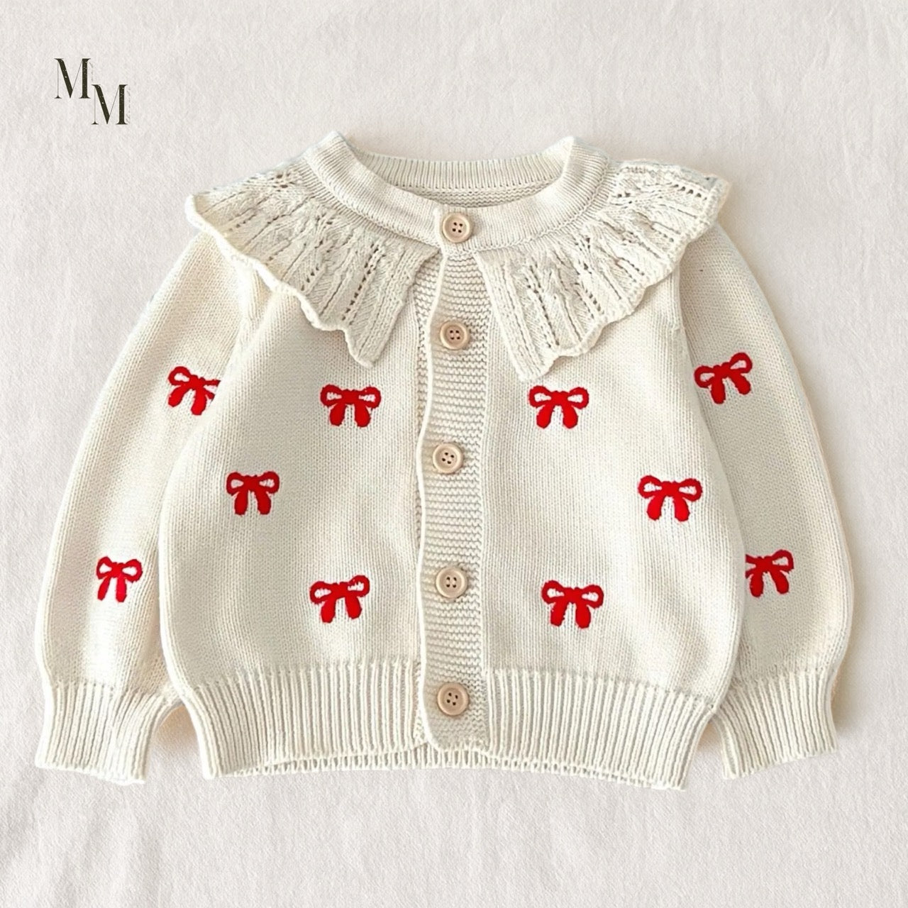 Red Bow Embroidered Knit Set