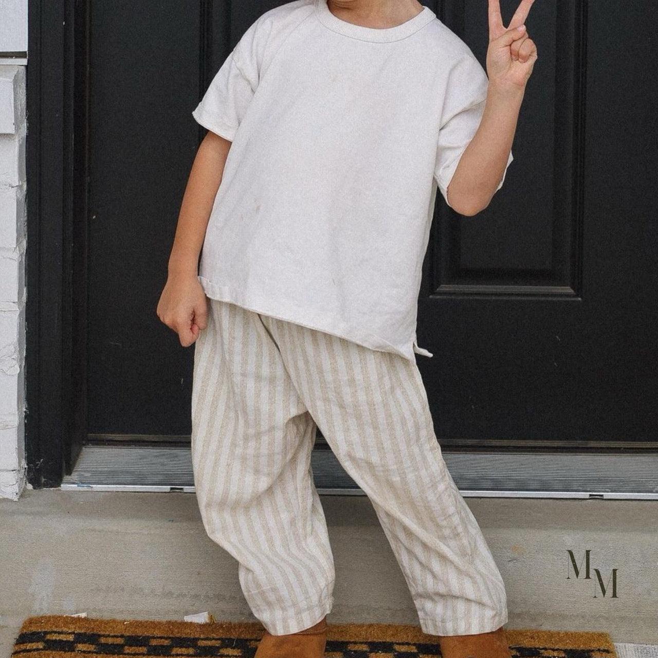 Linen and Cotton Striped Long Pants