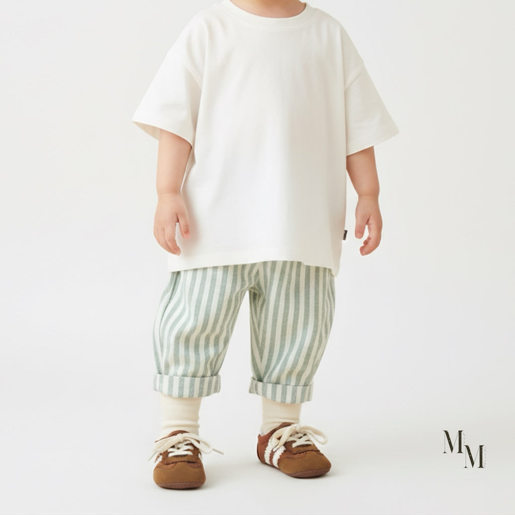 Linen and Cotton Striped Long Pants