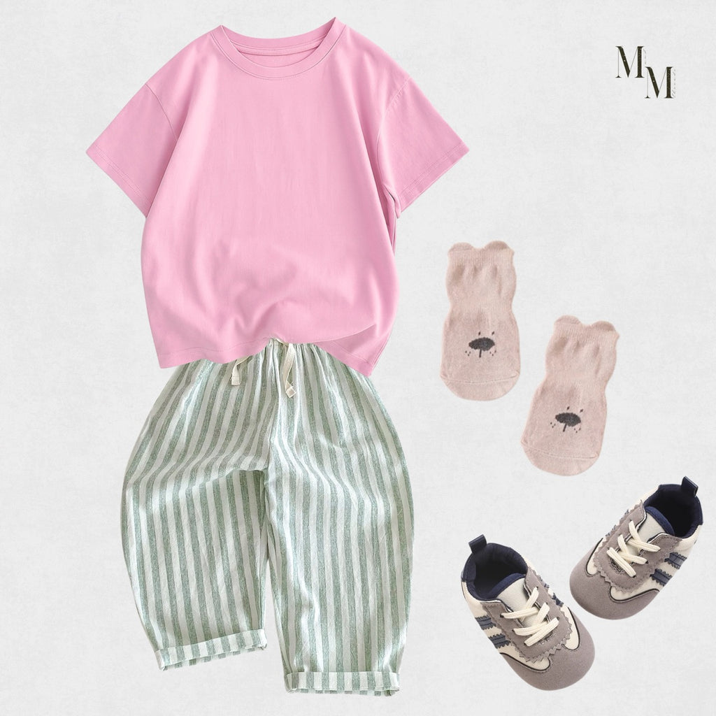 Linen and Cotton Striped Long Pants