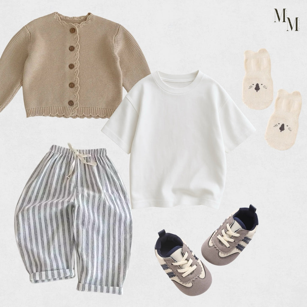 Linen and Cotton Striped Long Pants